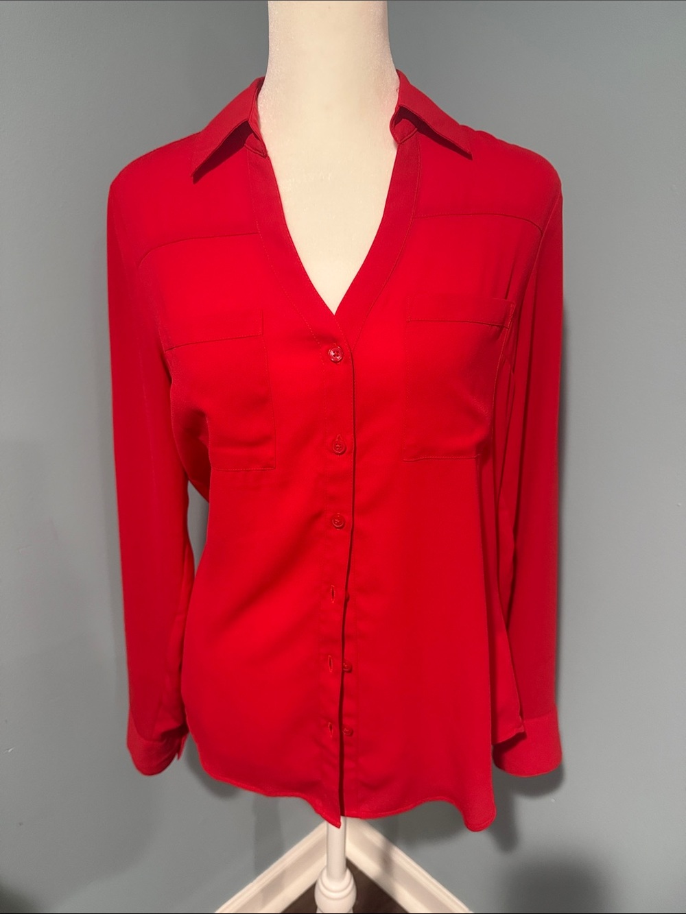 Express Red Button-Front Women's Blouse